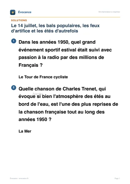 Aperçu des solutions du kit Le 14 juillet et les étés d'autrefois