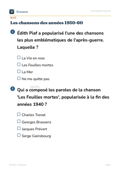 Aperçu supplémentaire du kit Les chansons des années 1950-60
