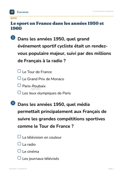 Aperçu supplémentaire du kit Le sport des années 1950-1960