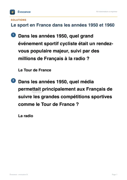Aperçu des solutions du kit Le sport des années 1950-1960